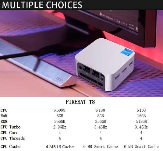 Ordenador FIREBAT T8 Pro Plus Mini PC Intel N100 16GB 512GB
