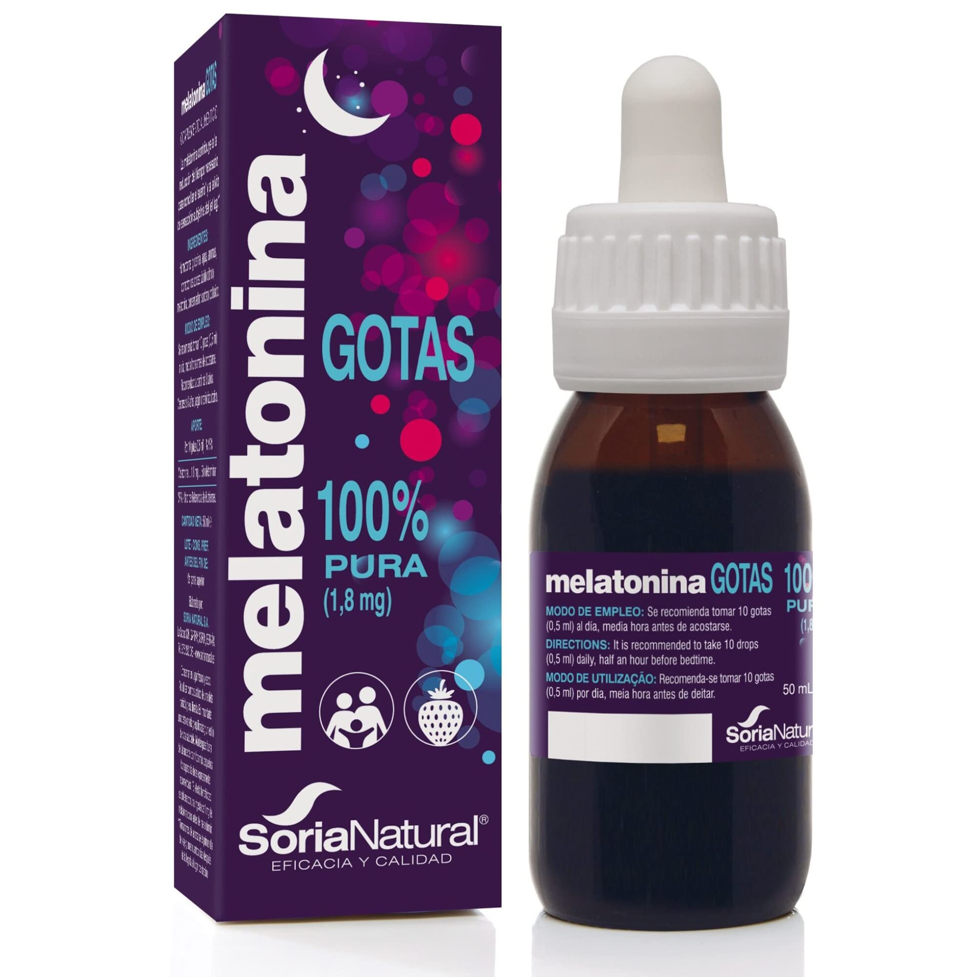 Soria Natural Melatonina Pura Gotas 100% Pura - Melatonina Niños y Adultos - Bote de 50ml