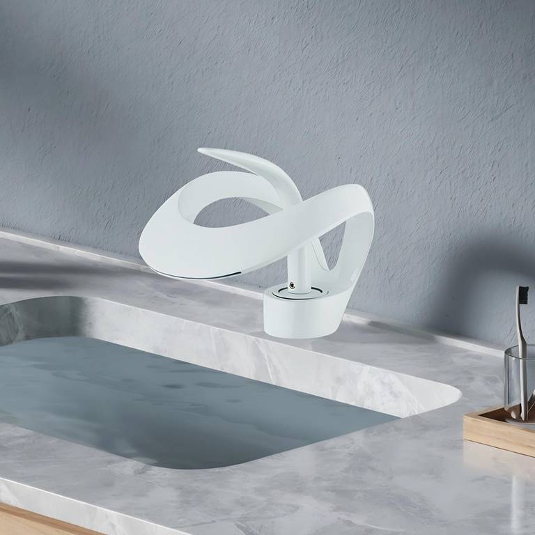 Grifo de lavabo monomando para agua fría y caliente, color blanco