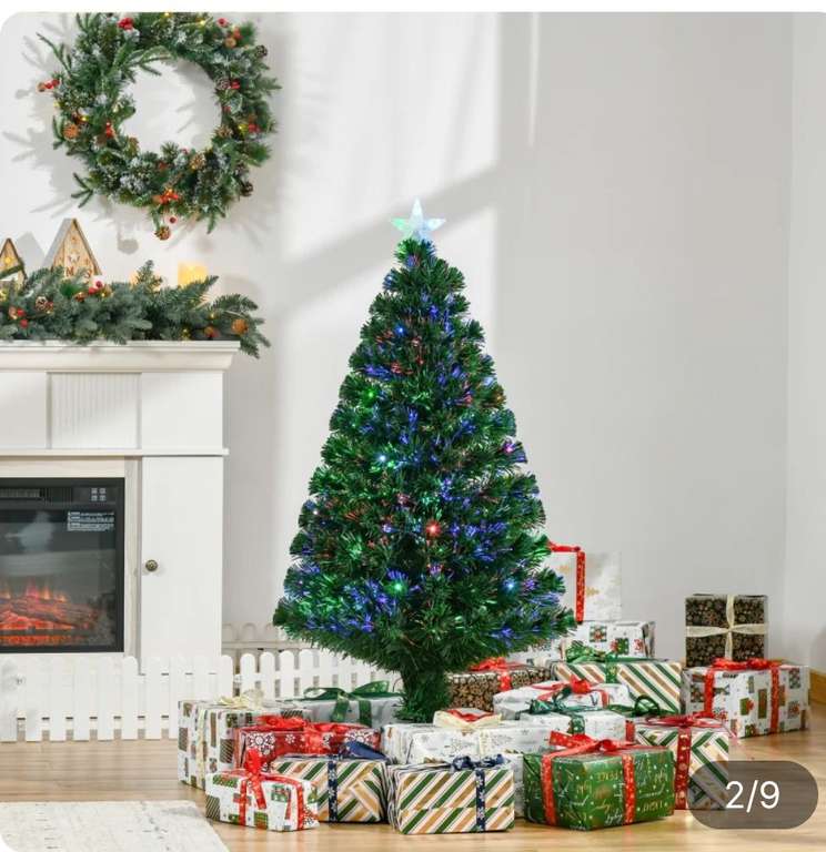 Árbol de Navidad 120cm Artificial Árbol de Pino Decoración Navideña con 16 LED de 3 Colores 130 Ramas Verde PVC