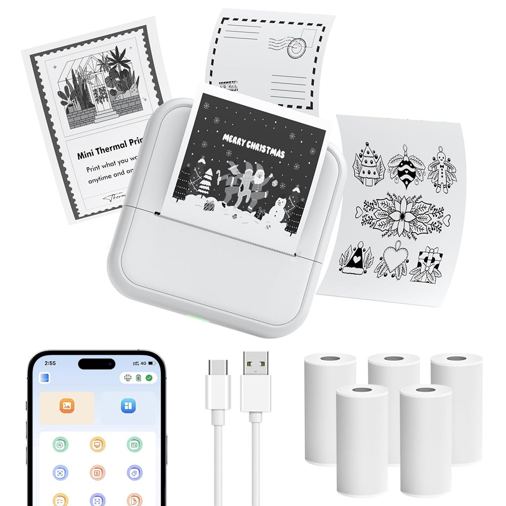 Mini Impresora para Movil, Impresora Fotográfica con 6 Rollos de Papel Térmico