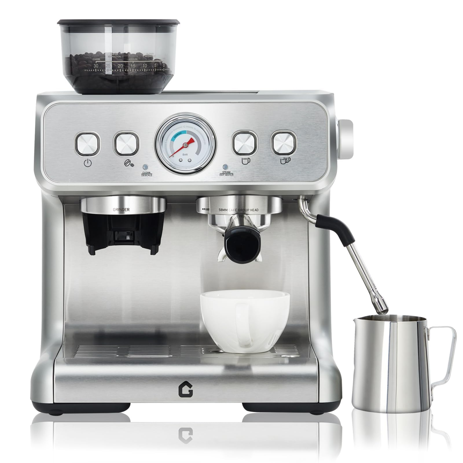 Garvee Cafetera Espresso Con Portafiltro y Molinillo De Café Espumador De Leche y Manómetro