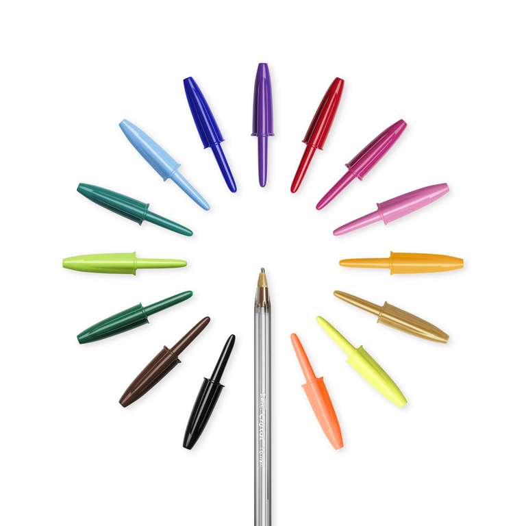 BIC Cristal Multicolour, Bolígrafos de Punta Ancha (1,6 mm), Colores Surtidos, Pack de 15 Unidades