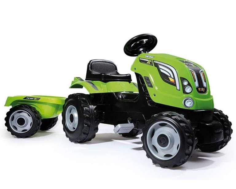 Tractor Farmer XL verde a pedales con remolque