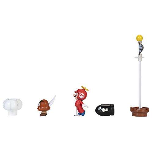 Nintendo Super Mario – Diorama en la Nube con 3 Figuras 6 cm y 2 Accesorios Accionables