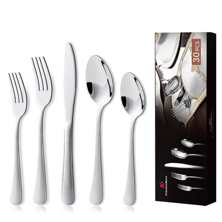 KitchenBoss Cubiertos Acero Inoxidable: Cuberterias Completas 6 Personas, Juego de Cubiertos 30