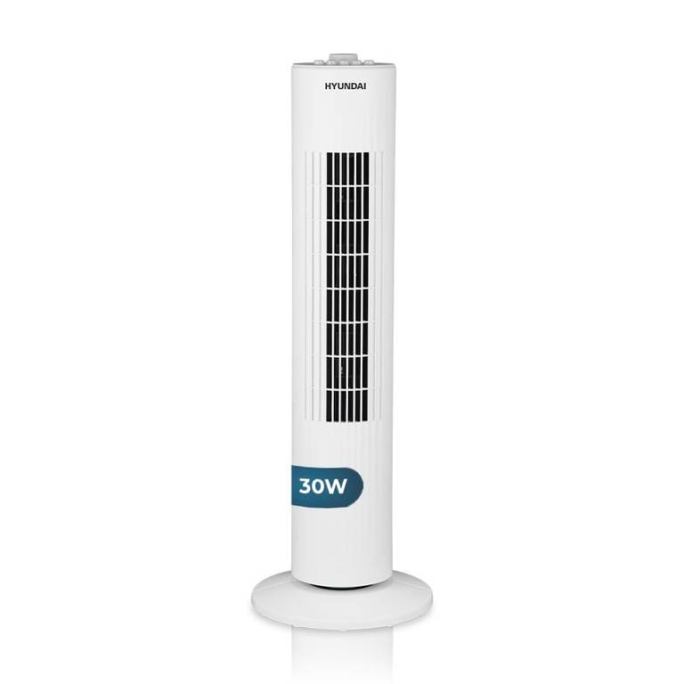 Hyundai Ventilador de Torre Blanco 3 Velocidades, Tamaño 28″, Temporizador, Oscilante, Manual, Cobertura 19m2