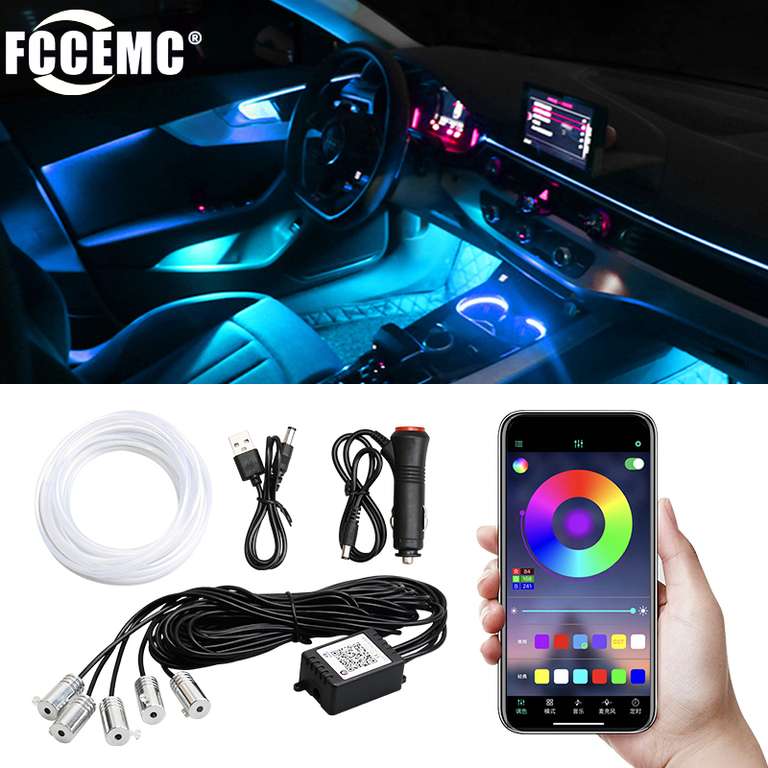 Luces LED de ambiente para Interior de coche, lámpara de neón decorativa, 5/6 en 1, Universal, RGB, fibra óptica, APP de Control de música
