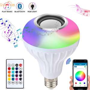 E27 RGB Smart inalámbrico Bluetooth LED bombilla de luz estéreo Audio música altavoz RGB colorido bombilla de lámpara+control remoto