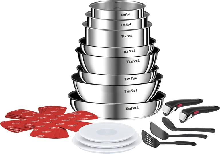 Tefal Ingenio Emotion – Juego de 3 Sartenes 22/24/28 cm + 3 Cazos 16/18/20 cm + Guisera 24 cm + Wok 26 cm + 12 Accesorios, Apto inducción