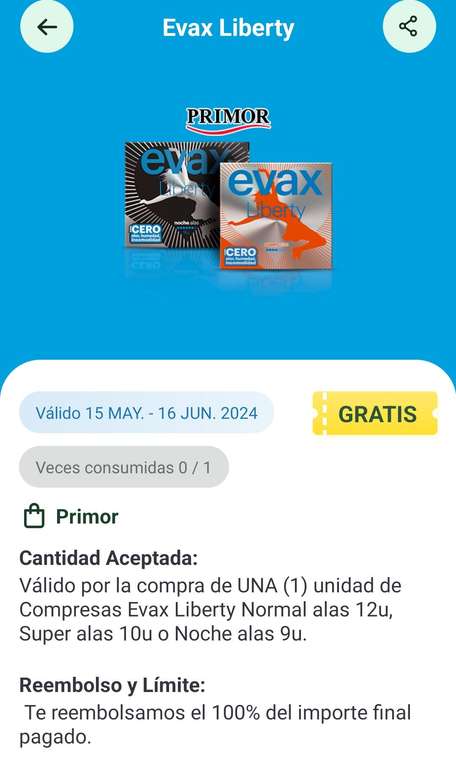 Compresas EVAX GRATIS con La Cuponera (Algunas solo Tiendas Primor)
