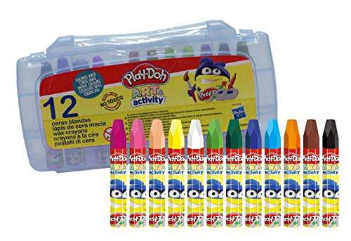 Play Doh, Ceras Blandas de 12 Colores Variados Para Niños, Material Escolar para Colorear, (