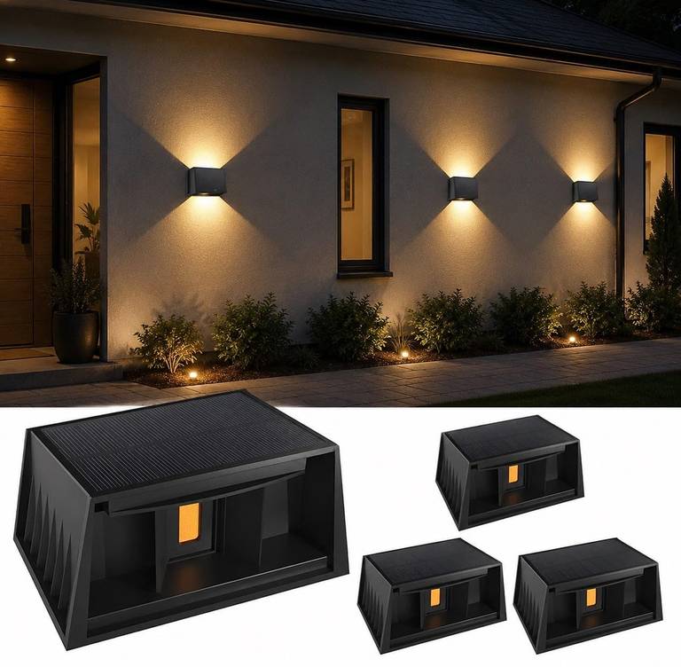 T-SUNUS Aplique Solar Pared Exterior, 3000K Blanco Cálido Lámparas Solares Exteriores Pared, Ángulo