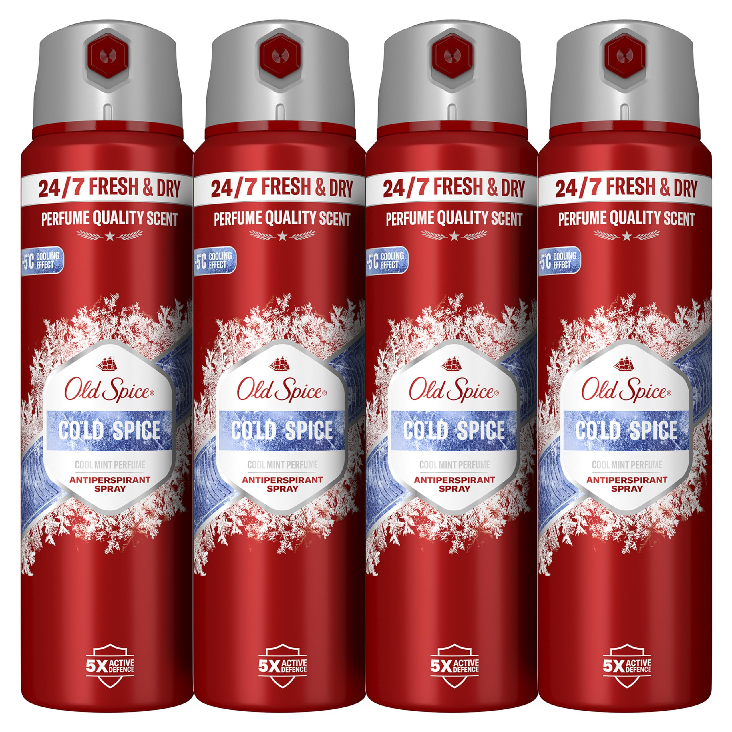 Pack 4 Desodorante Old Spice Cold Spice Spray 150ml (Antitranspirante 24h, frescura -5 °C, menta fresca, antimanchas, en Amazon España)