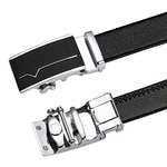 Cinturón Hombre, Cinturón Ajustable de Cuero, Cinturón de Trinquete de Cuero 130CM, Hebilla Automática (Incluye Llavero y Caja de Regalo)