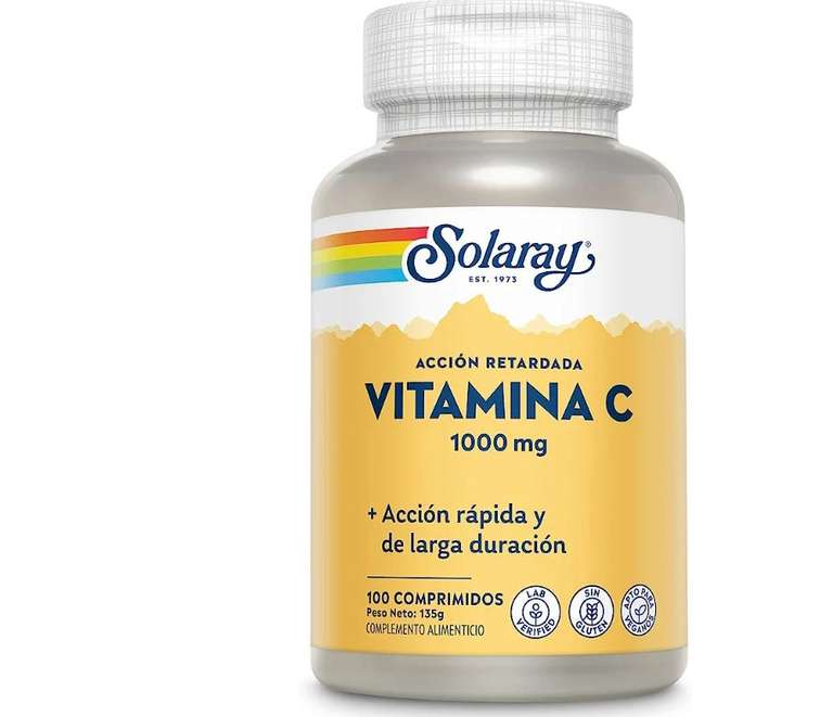 100 unidades Vitamin C 1000mg | Con Escaramujo Y Acerola | Acción Retardada| Sin Gluten | Apto Para Veganos