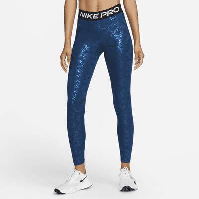 Nike Pro - Leggings de talle medio con estampado por toda la prenda - Mujer (Valerian Blue/Negro) Tallas XS, S y L
