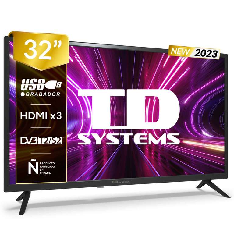 Tv 32" HD, USB Grabador reproductor, Sintonizador digital DVB-T2/C/S2 - TD Systems PRIME32X14H.