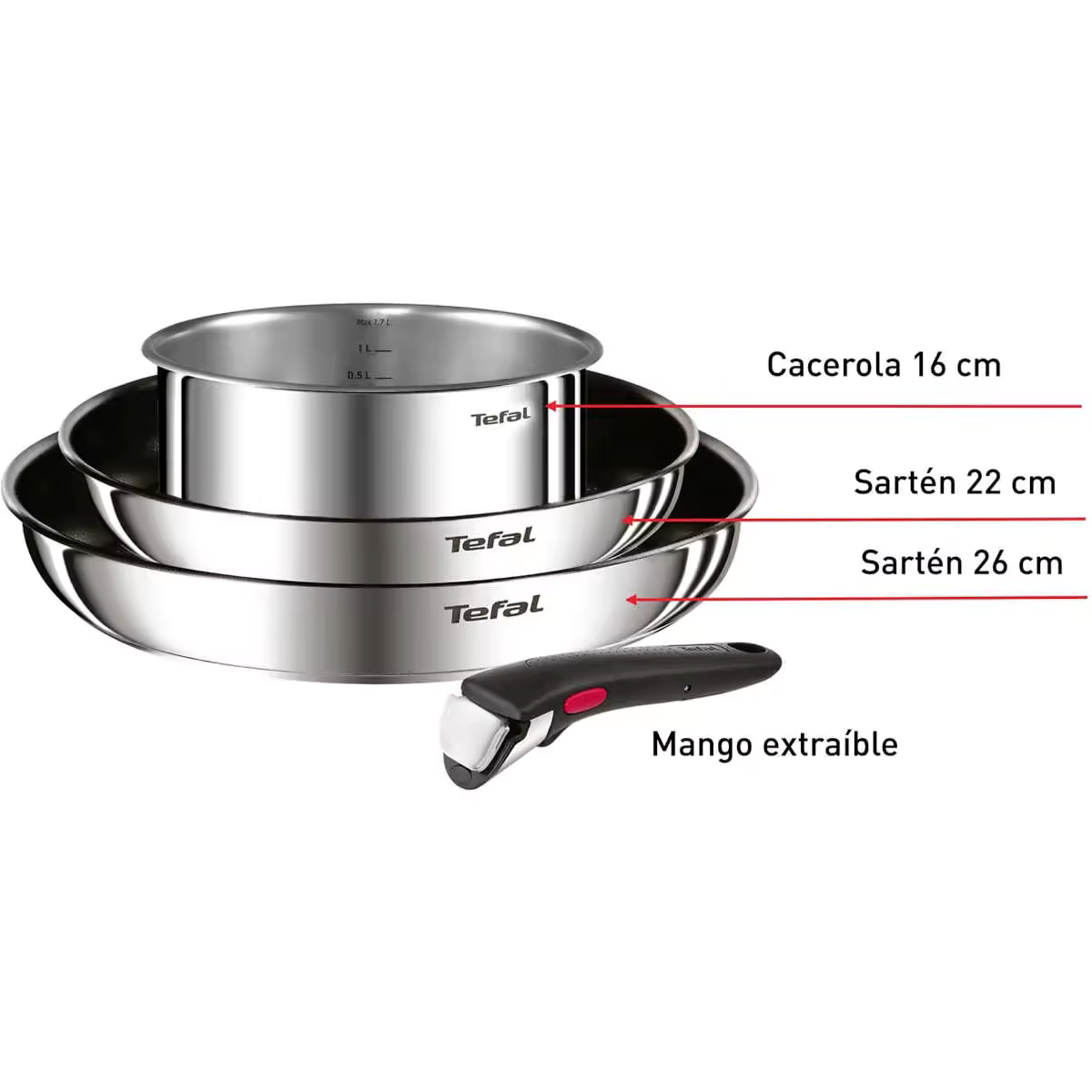 Conjunto de 4 piezas Ingenio Cook Eat Tefal con Mango Extraíble por 35.93€