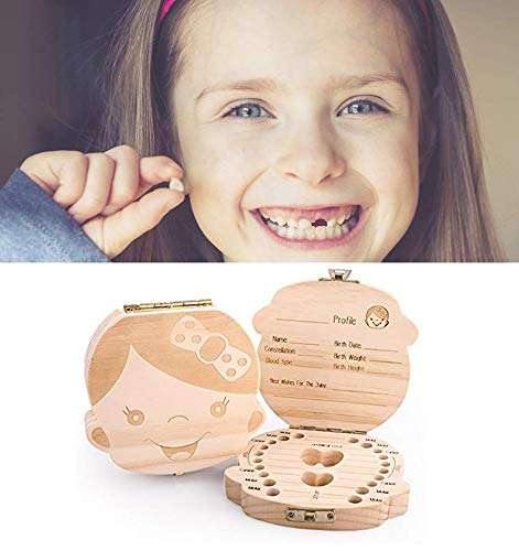 GeekerChip caja de madera para guardar dientes de leche (niña o niño ).