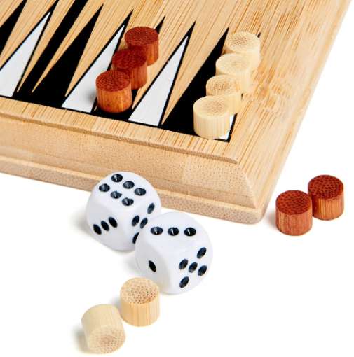 Juego de estrategia de bambú sostenible Backgammon mini de viaje + cuatro juegos más.