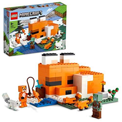 LEGO 21178 Minecraft El Refugio-Zorro, juguete para niños 8 años, con Figuras de Zombi Ahogado y Animales