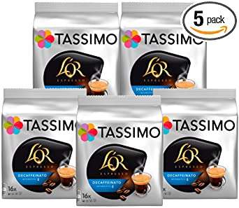 TASSIMO L'Or Café Decaffeinato - 5 paquetes de 16 cápsulas: Total 80 unidades