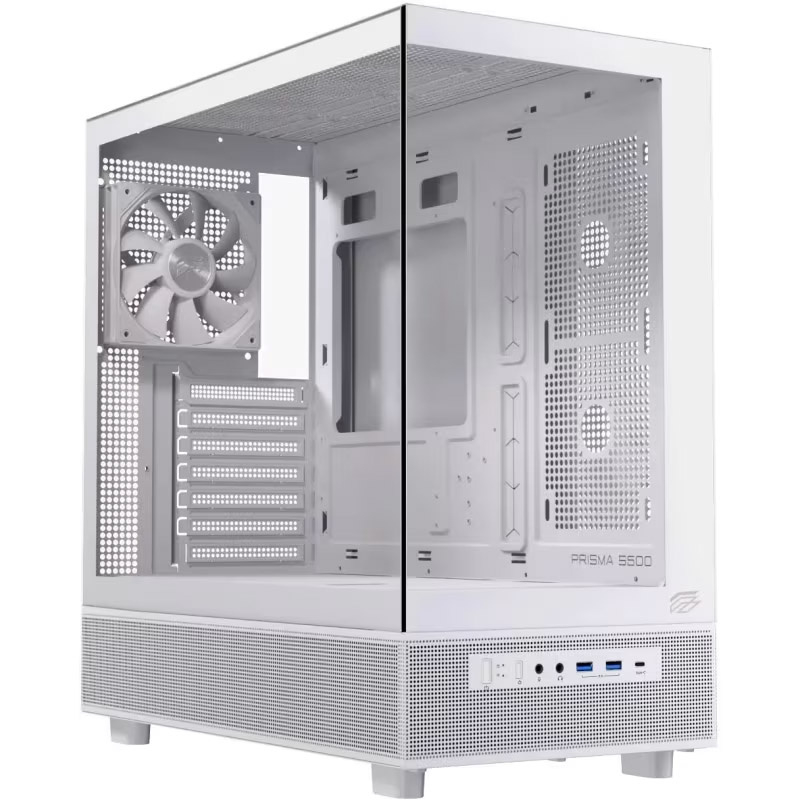 Caja de PC Gaming ATX Einarex Prisma S500 Core Blanca (Panorámica Doble Cristal Templado, Doble Cámara, RL 360mm)