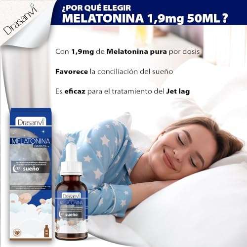 DRASANVI Melatonina Pura de 1,9 mg |Ayuda a Conciliar el Sueño| Envase 50 ml= 31 Días| Sabor Limón