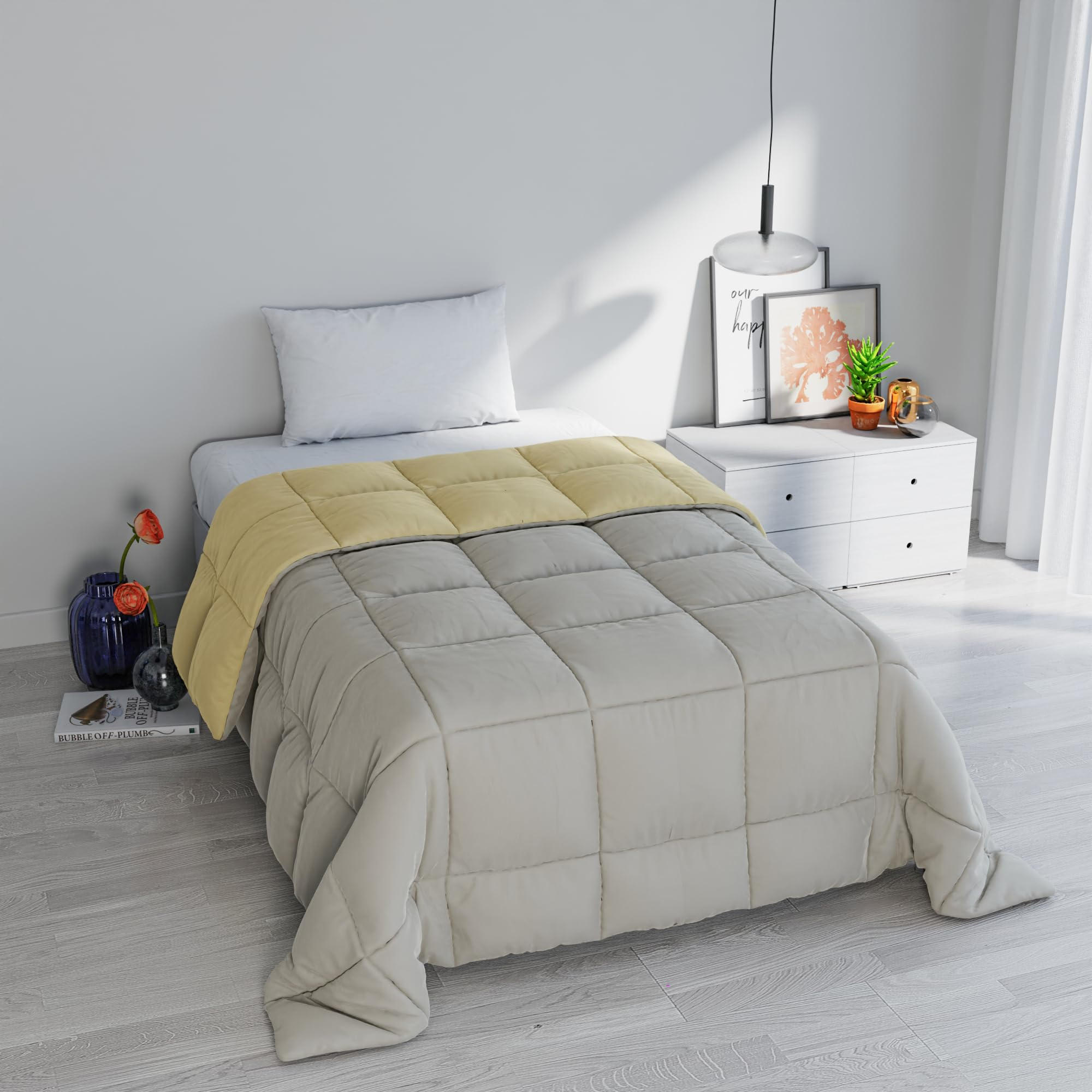 Italian Bed Linen Elegant Colcha de Invierno, Gris Chiano/Crema, 220x260 cm