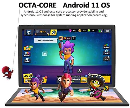 Tablet 10" Android 11 Procesador Octa-Core 4 GB RAM 64 GB, Smart IPS, Batería 8000 mAh, Cámara 8 MP, Type C, Funda + Lápiz + Teclado + Ratón