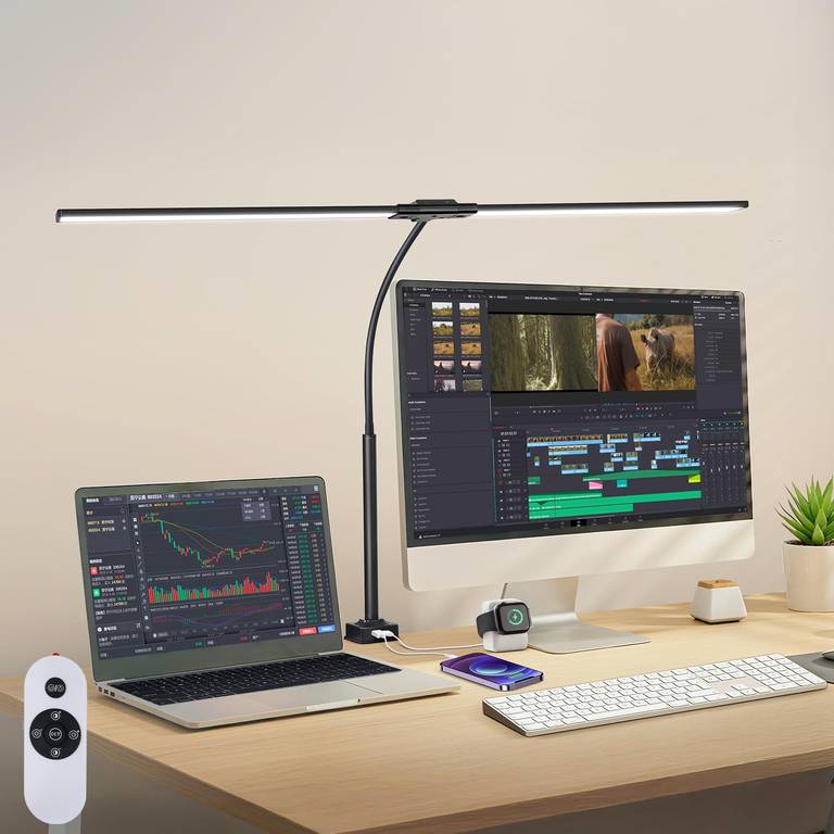 Lámpara de escritorio grande con mando y puertos usb A y usb C