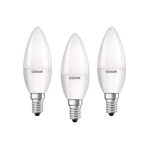 3 x Osram Bombilla LED E14 BASE Classic B 40 - 4,9 W - 40 W equivalente a incandescente, bombilla LED vela/mate, blanco cálido - 2700 K