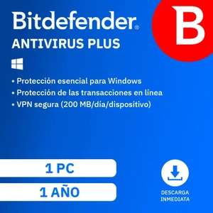 Bitdefender Antivirus Plus Licencia 1 Año 1 PC Windows Descarga Digital