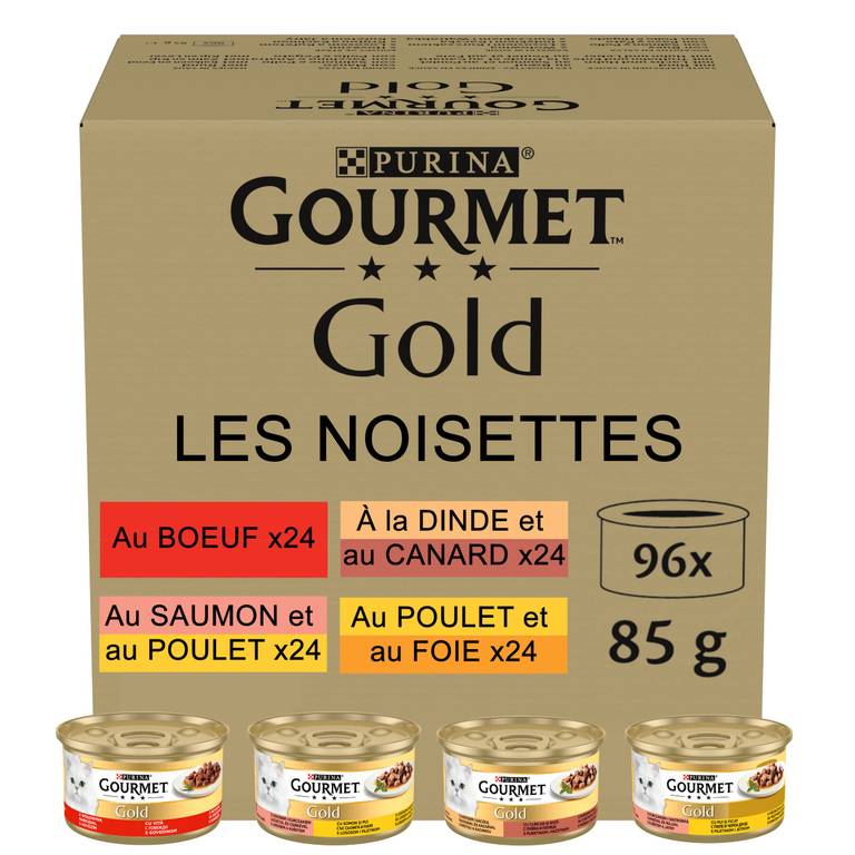0,36€ cada lata GOURMET Gold Bocaditos en Salsa, Comida Húmeda para Gato Adulto, Trocitos en Salsa, Surtido 96 latas