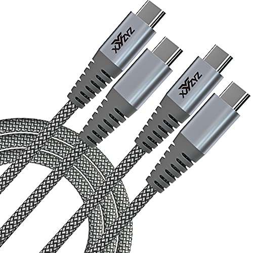 Pack de 2 Cables Tipo C a Tipo C de 2m para Carga Rápida de Nylon Trenzado Duradero