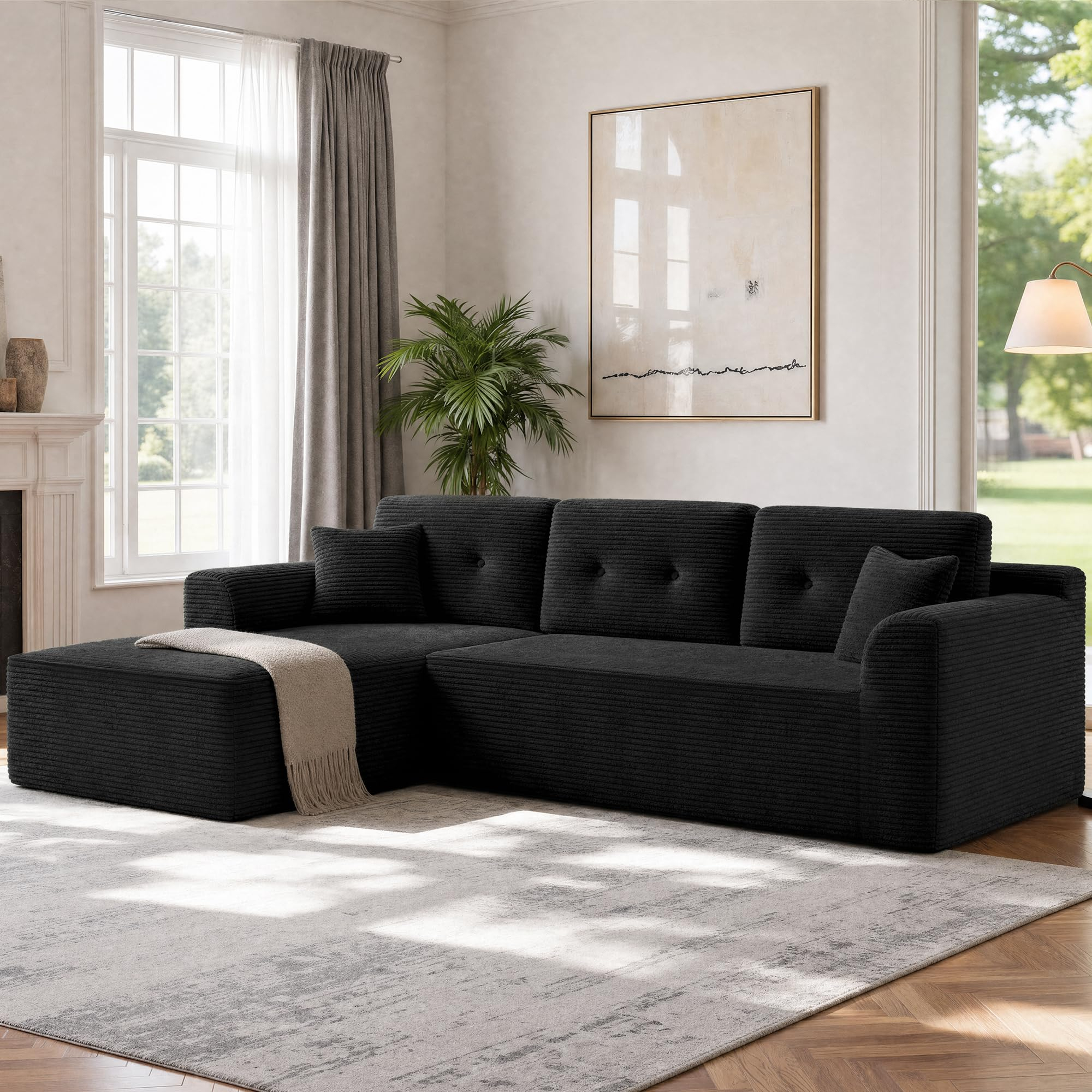VASAGLE Sofá con Chaise Longue, Esquinero de Pana, Diseño Modular de 3 Plazas, 242 x 152 x 73