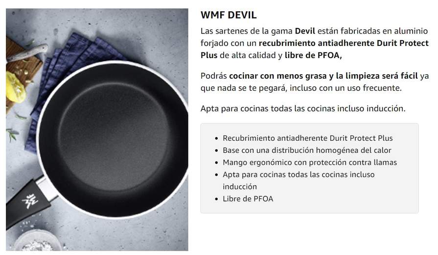 WMF Set De Dos Sartenes Devil 24 Cm Y 28 Cm, con Antiadherente para Todo  Tipo De Cocinas Incluido Inducción, Aluminio Fundido + Devil Sartén, Acero