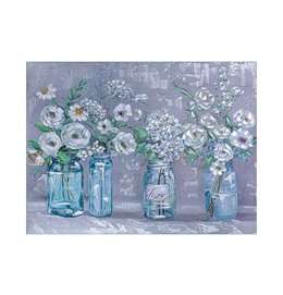 oleo lienzo color azul serie flores en vidrio 120cm