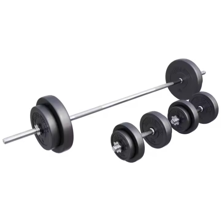 Gorilla Sports Set de Barra Larga y Discos de Pesas de Plástico 60kg