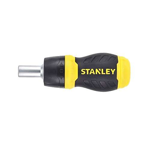 STANLEY Destornillador con carraca bimaterial porta-puntas + 6 puntas, Cabeza magnética , Depósito en el mango