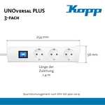 Kopp UNOversal Plus Regleta de 3 enchufes de 1,4 m con Interruptor y Gran Distancia I Enchufe múltiple enroscable con protección táctil