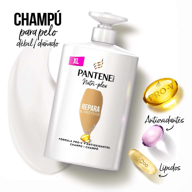 Champú Pantene Champú Pelo Repara Y Protege Nutri Pro-V, Fórmula Pro-V + Antioxidantes, Para Pelo Seco Y Dañado, 2 x 1000 ML