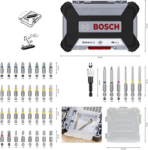 Bosch Professional 40 uds. Set de puntas de atornillar (Pick and Click, accesorios para taladro y destornillador)