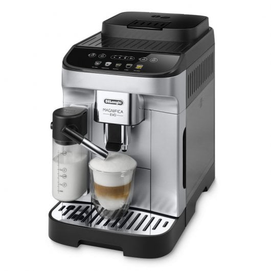 Cafetera De'Longhi Magnifica Evo Plateada (15 bares, depósito de leche LatteCrema, 5 recetas directas, molinillo integrado, PcComponentes)