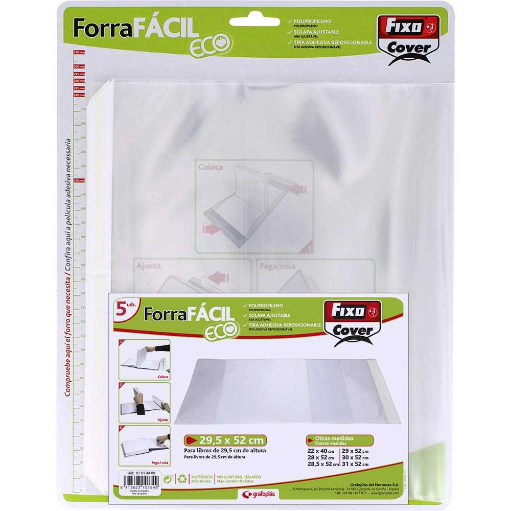 Fixo Cover 01014400-Pack de 5 Forra Fácil Eco con solapa ajustable de 295 x 520 mm