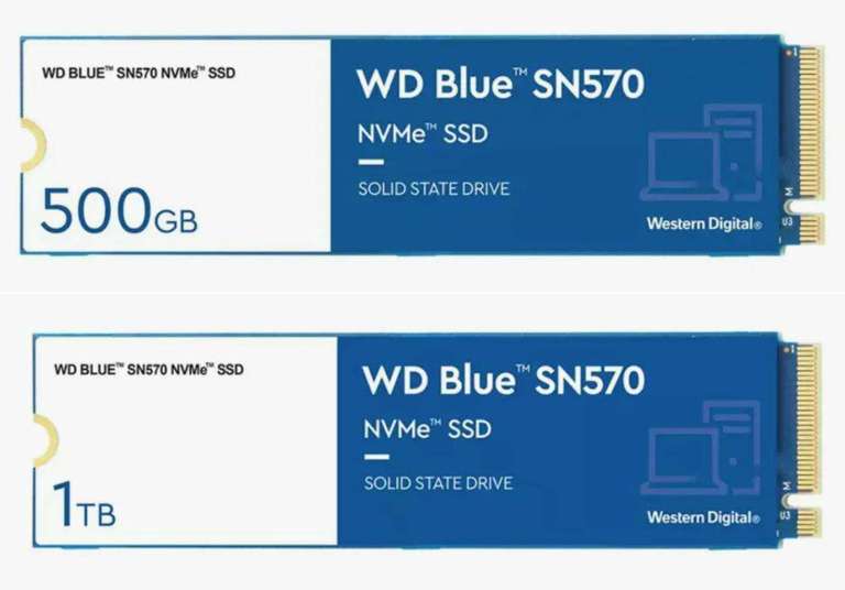 Disco Duro SSD Interno WD Blue SN570 1TB M.2 NVMe // 500GB a 33,60€