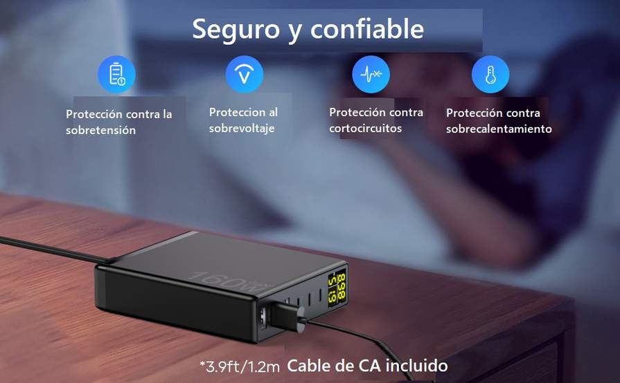 Cargador USB C Multiple, 160W GAN 6-Port Cargador Carga Rapida con LED  Display, Estación de Carga USB C mit 3 USB-C y 3 USB-A PPS PD 3.0 Charger  für MacBook Pro iPh0ne