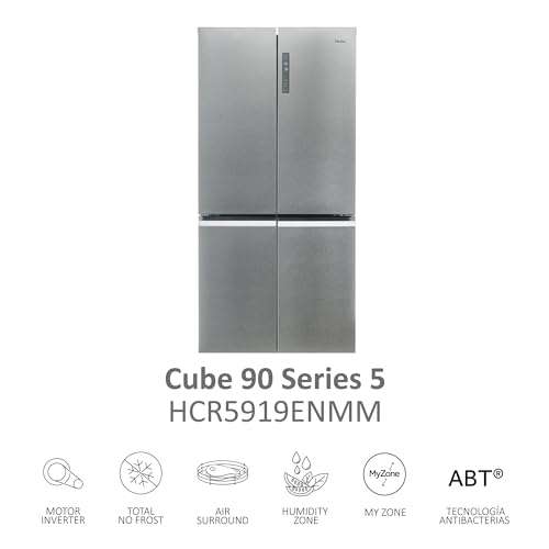 Frigo "Americano" HAIER Cube 90 Serie 5 HCR5919ENMM 4 Puertas Congelador 2 zonas, Inverter, Total No Frost, Ancho 90,8cm, Capacidad XXL 643L