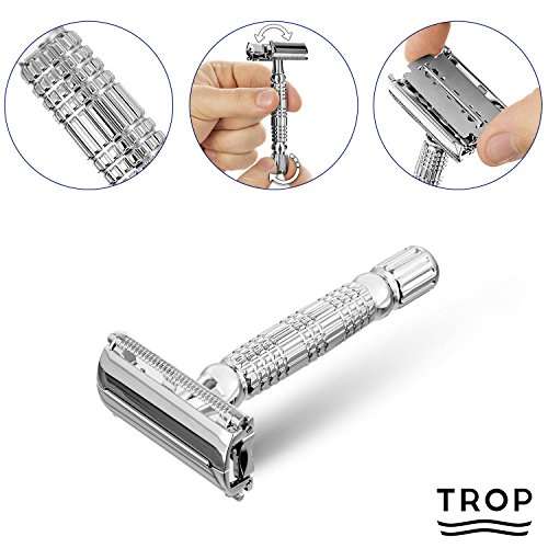 TROP maquinilla de afeitar con 4 cuchillas de repuesto, incluye estuche, acabado cromado – maquinilla de afeitar